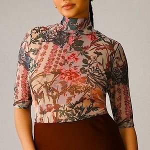 NWT Anthropologie printed mesh mock turtleneck top shirt 2X new with tags
